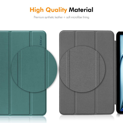 For iPad Air 13 2025 / 2024 ENKAY Tri-fold Custer Texture Plastic Leather Smart Tablet Case(Dark Green) - iPad Air 13 2025 / 2024 Cases by ENKAY | Online Shopping UK | buy2fix