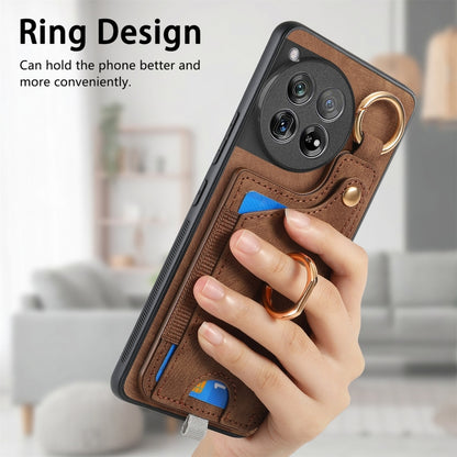 For OnePlus 12 5G Retro Skin-feel Ring Card Bag Phone Case with Hang Loop(Brown) - OnePlus Cases by buy2fix | Online Shopping UK | buy2fix