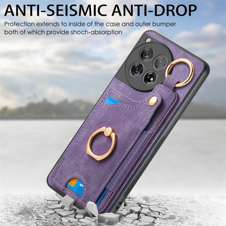 For OnePlus 12 5G Retro Skin-feel Ring Card Bag Phone Case with Hang Loop(Purple) - OnePlus Cases by buy2fix | Online Shopping UK | buy2fix