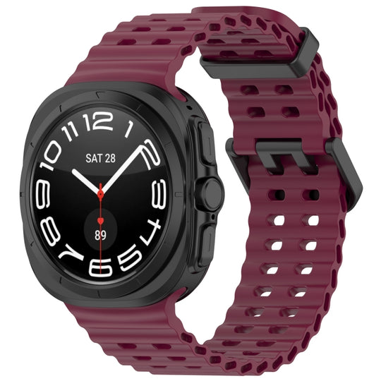 For Galaxy Watch Ultra2 2026 / 2025 / 1 2024 Ocean Hole Dual Buckle Silicone Watch Band(Wine Red)