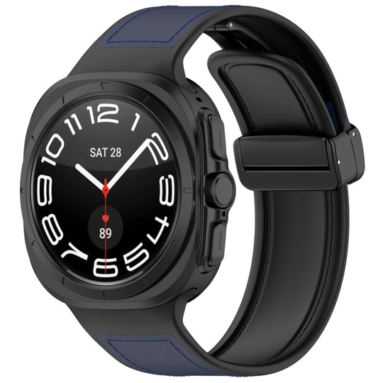 For Galaxy Watch Ultra2 2026 / 2025 / 1 2024 Magnetic Folding Buckle Silicone Leather Watch Band(Dark Blue)