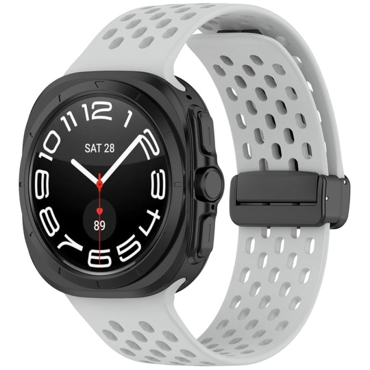 For Galaxy Watch Ultra2 2026 / 2025 / 1 2024 Hole Style Magnetic Folding Buckle Silicone Watch Band(Light Gray)