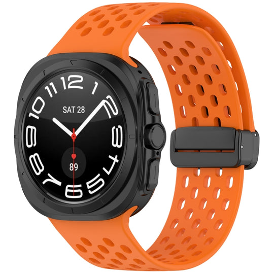 For Galaxy Watch Ultra2 2026 / 2025 / 1 2024 Hole Style Magnetic Folding Buckle Silicone Watch Band(Orange)