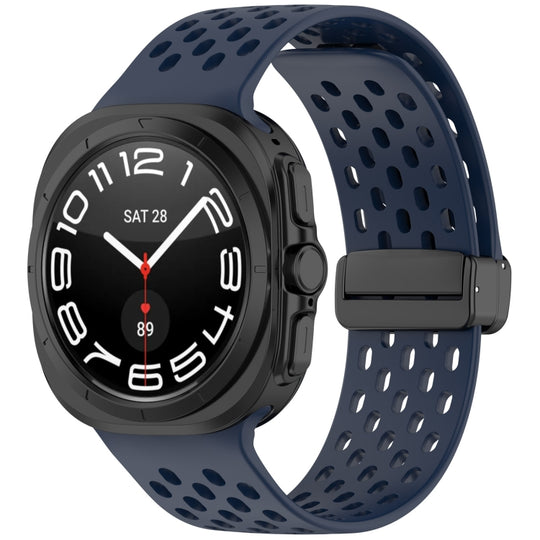 For Galaxy Watch Ultra2 2026 / 2025 / 1 2024 Hole Style Magnetic Folding Buckle Silicone Watch Band(Dark Blue)