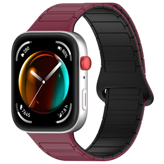 For Huawei Watch Fit3 Color Buckle Two Color Magnetic Silicone Watch Band(Wine Red Black)