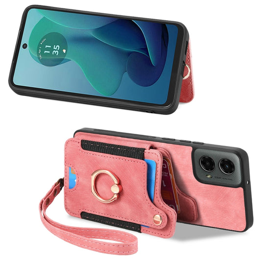 For Motorola Moto G 2024 Retro Skin-feel Ring Multi-card RFID Wallet Phone Case(Pink) by buy2fix
