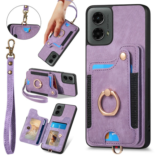 For Motorola Moto G 2024 Retro Skin-feel Ring Multi-card RFID Wallet Phone Case(Purple) by buy2fix