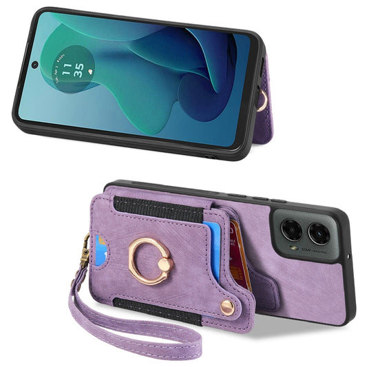 For Motorola Moto G 2024 Retro Skin-feel Ring Multi-card RFID Wallet Phone Case(Purple) by buy2fix