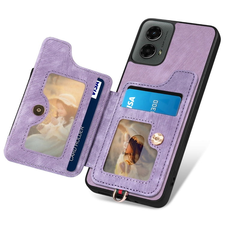 For Motorola Moto G 2024 Retro Skin-feel Ring Multi-card RFID Wallet Phone Case(Purple) by buy2fix
