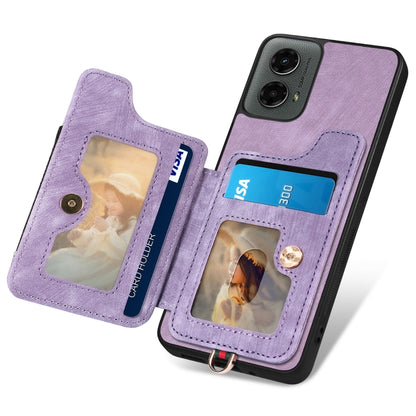 For Motorola Moto G 2024 Retro Skin-feel Ring Multi-card RFID Wallet Phone Case(Purple) by buy2fix