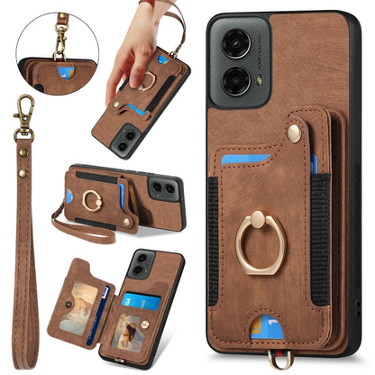 For Motorola Moto G 2024 Retro Skin-feel Ring Multi-card RFID Wallet Phone Case(Brown) by buy2fix