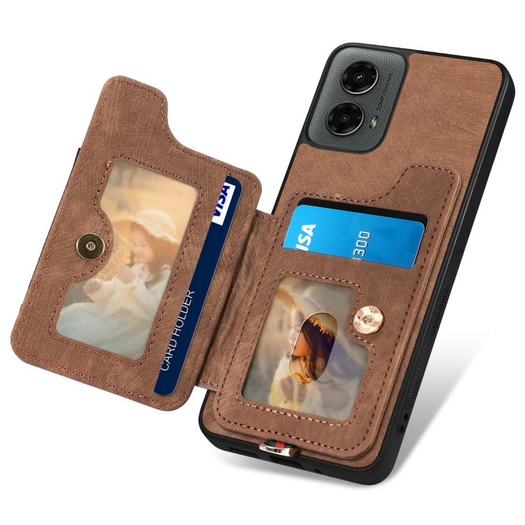 For Motorola Moto G 2024 Retro Skin-feel Ring Multi-card RFID Wallet Phone Case(Brown) by buy2fix