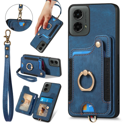 For Motorola Moto G 2024 Retro Skin-feel Ring Multi-card RFID Wallet Phone Case(Blue) by buy2fix