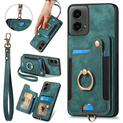 For Motorola Moto G 2024 Retro Skin-feel Ring Multi-card RFID Wallet Phone Case(Green) by buy2fix