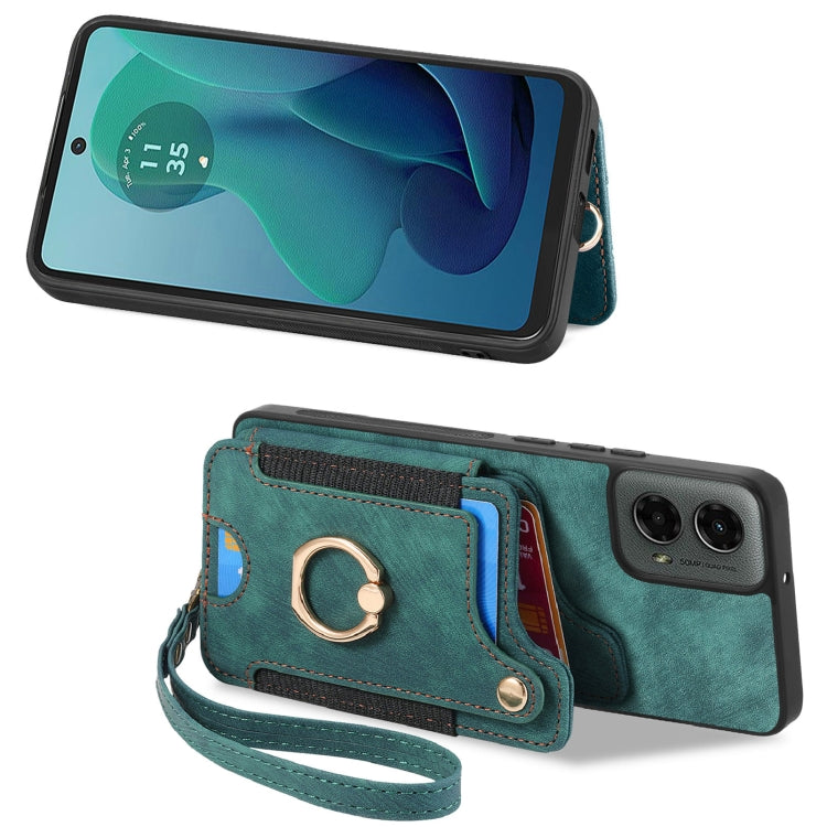 For Motorola Moto G 2024 Retro Skin-feel Ring Multi-card RFID Wallet Phone Case(Green) by buy2fix