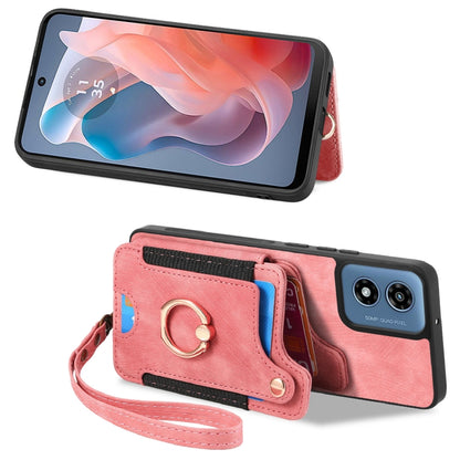 For Motorola G Play 2024 Retro Skin-feel Ring Multi-card RFID Wallet Phone Case(Pink) by buy2fix