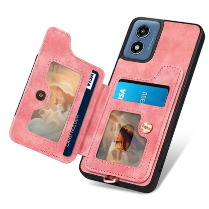 For Motorola G Play 2024 Retro Skin-feel Ring Multi-card RFID Wallet Phone Case(Pink) by buy2fix