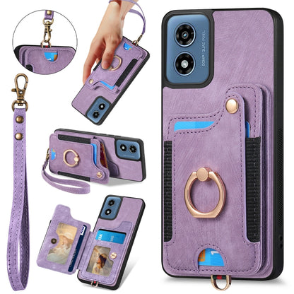 For Motorola G Play 2024 Retro Skin-feel Ring Multi-card RFID Wallet Phone Case(Purple) by buy2fix