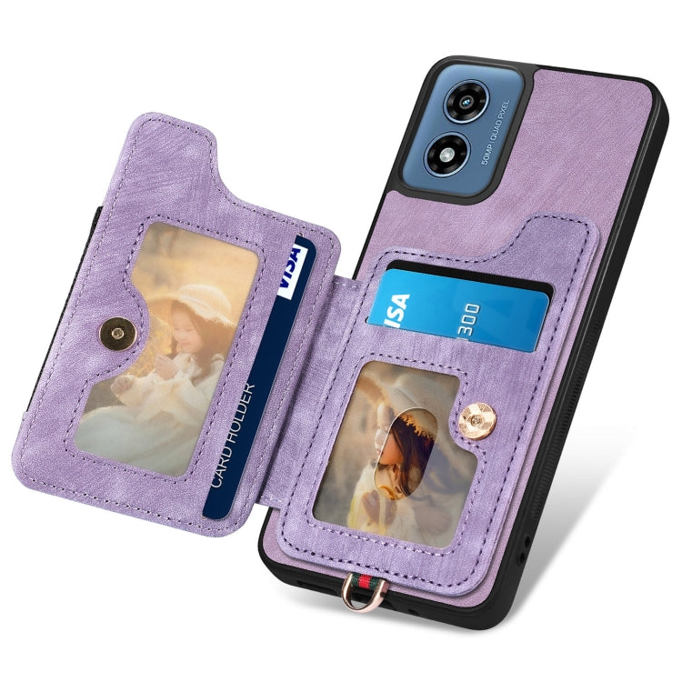 For Motorola G Play 2024 Retro Skin-feel Ring Multi-card RFID Wallet Phone Case(Purple) by buy2fix