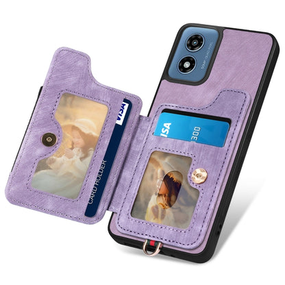 For Motorola G Play 2024 Retro Skin-feel Ring Multi-card RFID Wallet Phone Case(Purple) by buy2fix