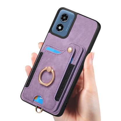For Motorola G Play 2024 Retro Skin-feel Ring Multi-card RFID Wallet Phone Case(Purple) by buy2fix