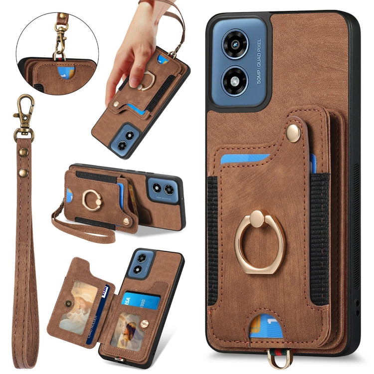 For Motorola G Play 2024 Retro Skin-feel Ring Multi-card RFID Wallet Phone Case(Brown) by buy2fix