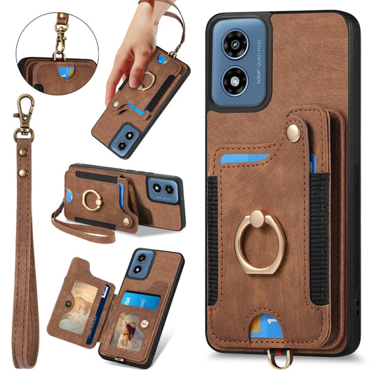 For Motorola G Play 2024 Retro Skin-feel Ring Multi-card RFID Wallet Phone Case(Brown) by buy2fix