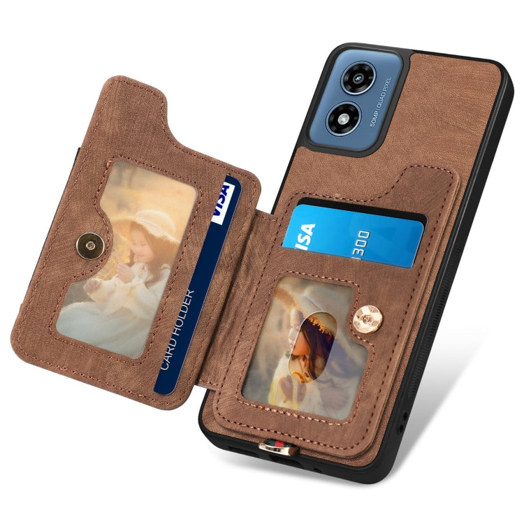 For Motorola G Play 2024 Retro Skin-feel Ring Multi-card RFID Wallet Phone Case(Brown) by buy2fix