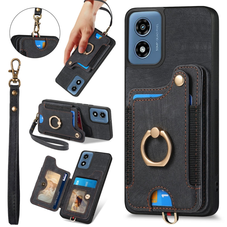 For Motorola G Play 2024 Retro Skin-feel Ring Multi-card RFID Wallet Phone Case(Black) by buy2fix