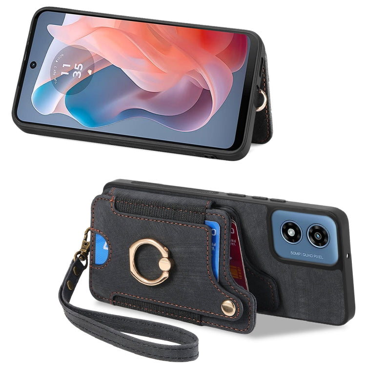 For Motorola G Play 2024 Retro Skin-feel Ring Multi-card RFID Wallet Phone Case(Black) by buy2fix
