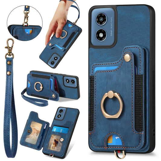 For Motorola G Play 2024 Retro Skin-feel Ring Multi-card RFID Wallet Phone Case(Blue) by buy2fix