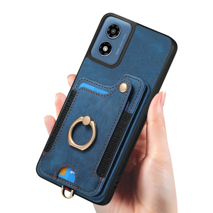 For Motorola G Play 2024 Retro Skin-feel Ring Multi-card RFID Wallet Phone Case(Blue) by buy2fix