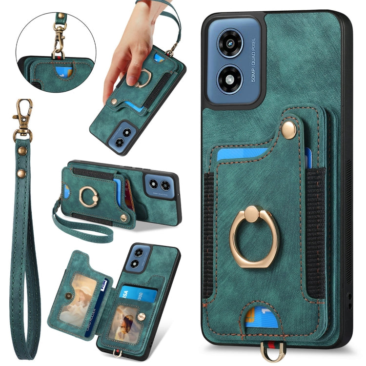 For Motorola G Play 2024 Retro Skin-feel Ring Multi-card RFID Wallet Phone Case(Green) by buy2fix