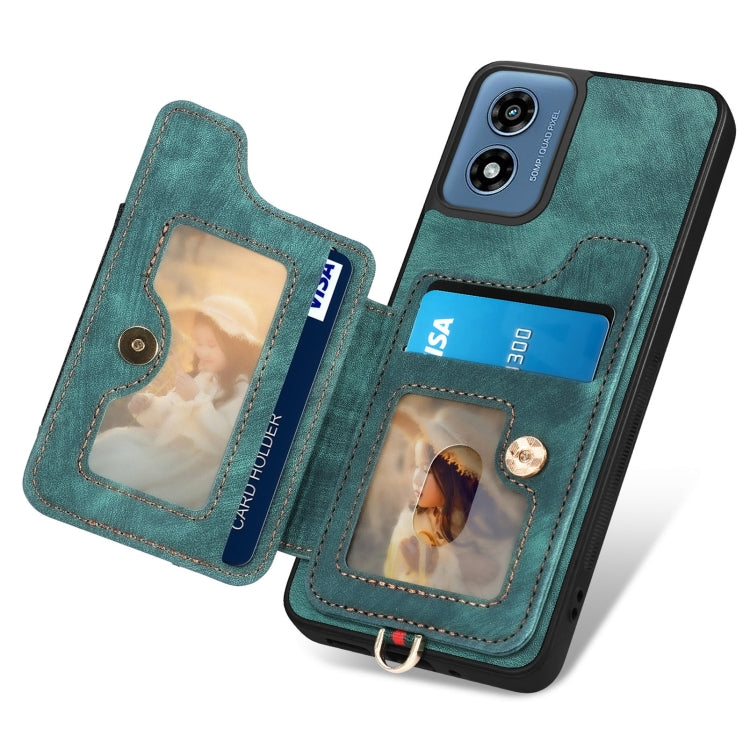 For Motorola G Play 2024 Retro Skin-feel Ring Multi-card RFID Wallet Phone Case(Green) by buy2fix