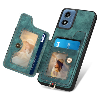 For Motorola G Play 2024 Retro Skin-feel Ring Multi-card RFID Wallet Phone Case(Green) by buy2fix