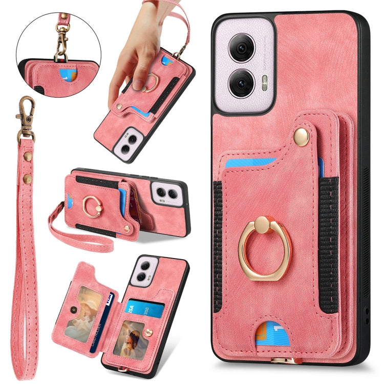 For Motorola G Power 5G 2024 Retro Skin-feel Ring Multi-card RFID Wallet Phone Case(Pink) by buy2fix