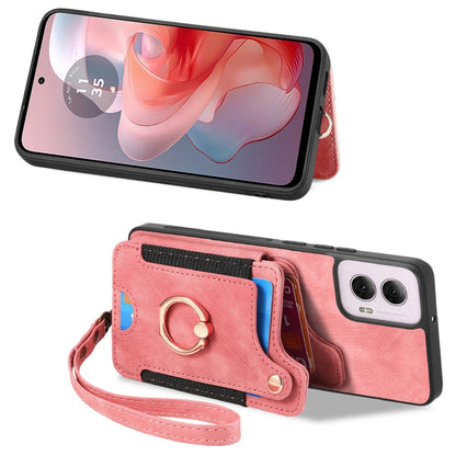 For Motorola G Power 5G 2024 Retro Skin-feel Ring Multi-card RFID Wallet Phone Case(Pink) by buy2fix