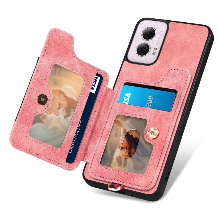 For Motorola G Power 5G 2024 Retro Skin-feel Ring Multi-card RFID Wallet Phone Case(Pink) by buy2fix