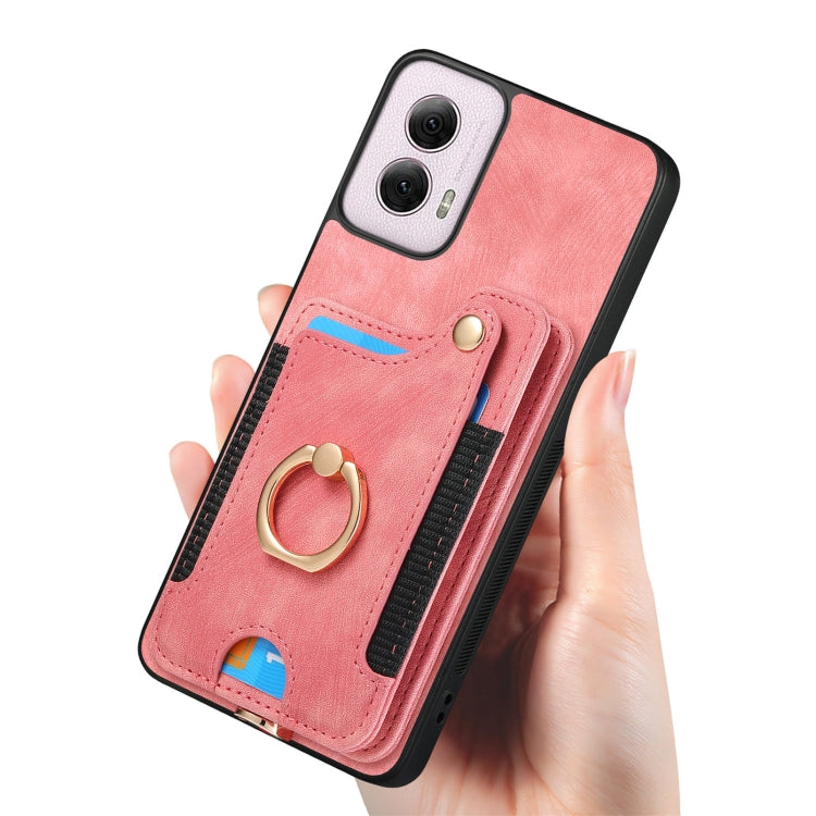 For Motorola G Power 5G 2024 Retro Skin-feel Ring Multi-card RFID Wallet Phone Case(Pink) by buy2fix