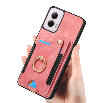 For Motorola G Power 5G 2024 Retro Skin-feel Ring Multi-card RFID Wallet Phone Case(Pink) by buy2fix
