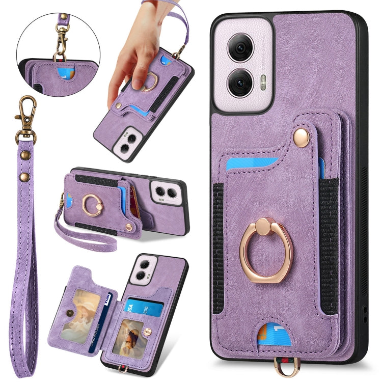For Motorola G Power 5G 2024 Retro Skin-feel Ring Multi-card RFID Wallet Phone Case(Purple) by buy2fix