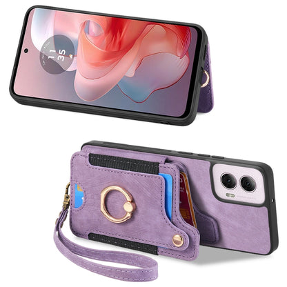 For Motorola G Power 5G 2024 Retro Skin-feel Ring Multi-card RFID Wallet Phone Case(Purple) by buy2fix