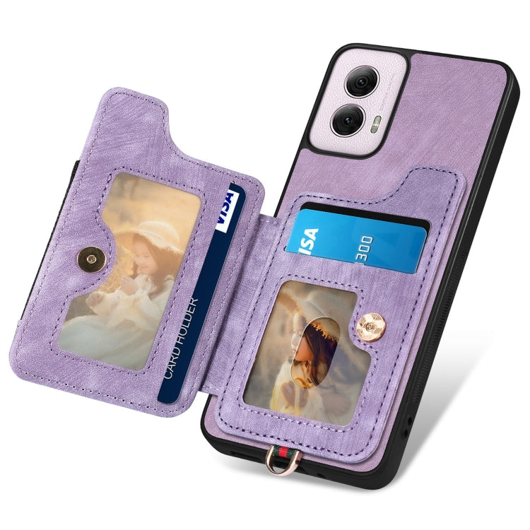For Motorola G Power 5G 2024 Retro Skin-feel Ring Multi-card RFID Wallet Phone Case(Purple) by buy2fix