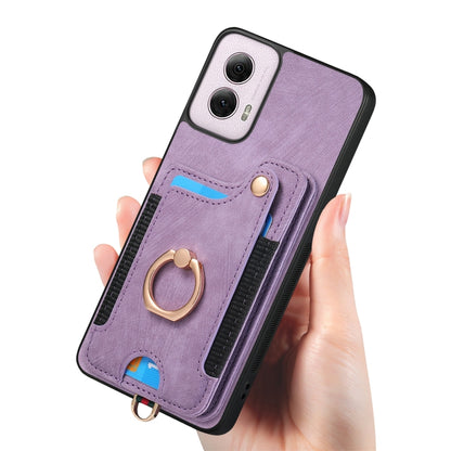 For Motorola G Power 5G 2024 Retro Skin-feel Ring Multi-card RFID Wallet Phone Case(Purple) by buy2fix