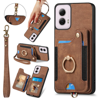 For Motorola G Power 5G 2024 Retro Skin-feel Ring Multi-card RFID Wallet Phone Case(Brown) by buy2fix