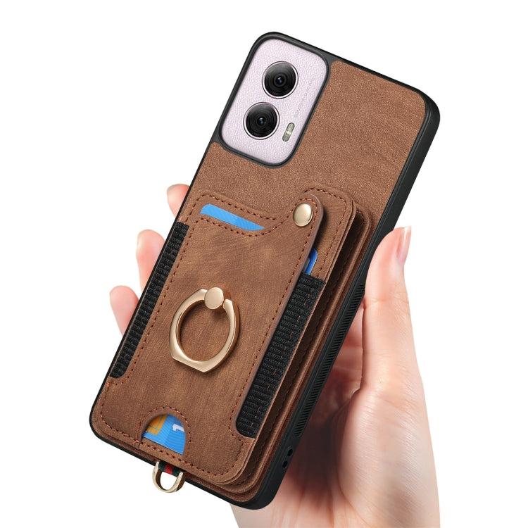 For Motorola G Power 5G 2024 Retro Skin-feel Ring Multi-card RFID Wallet Phone Case(Brown) by buy2fix