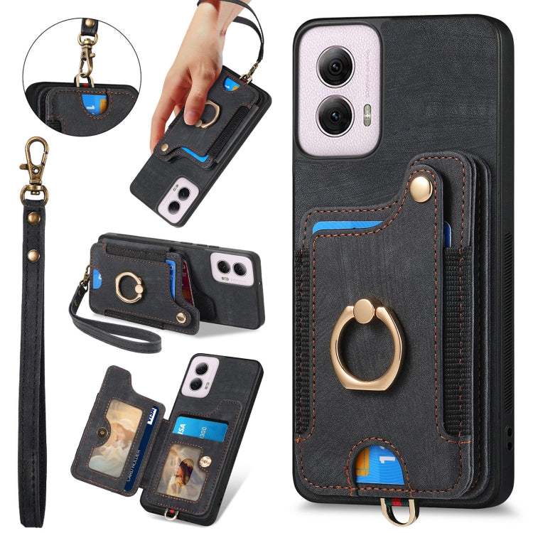 For Motorola G Power 5G 2024 Retro Skin-feel Ring Multi-card RFID Wallet Phone Case(Black) by buy2fix