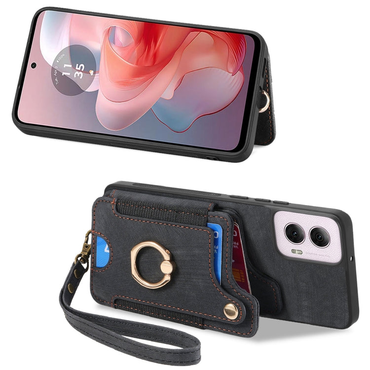 For Motorola G Power 5G 2024 Retro Skin-feel Ring Multi-card RFID Wallet Phone Case(Black) by buy2fix
