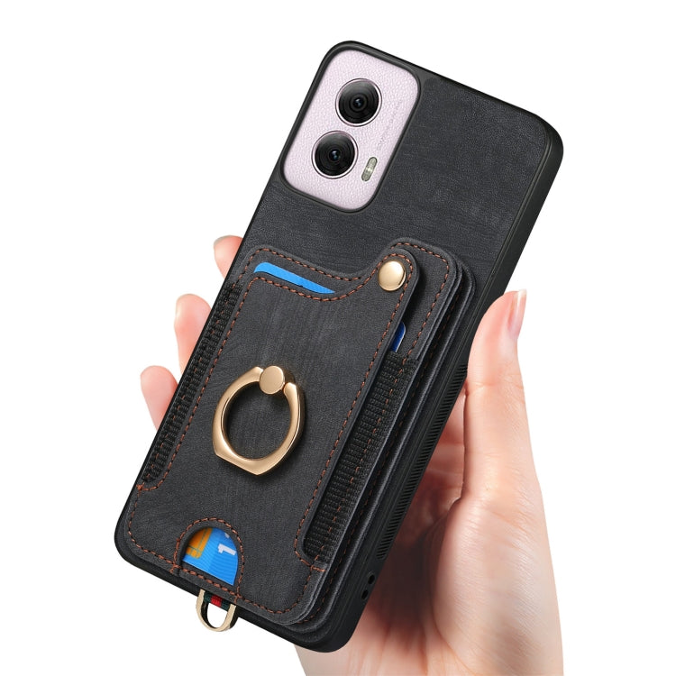 For Motorola G Power 5G 2024 Retro Skin-feel Ring Multi-card RFID Wallet Phone Case(Black) by buy2fix