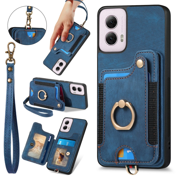 For Motorola G Power 5G 2024 Retro Skin-feel Ring Multi-card RFID Wallet Phone Case(Blue) by buy2fix